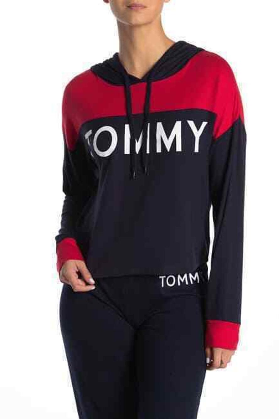 Tommy Hilfiger Color Blocked Cropped Knit Jersey Long sleeve Hoodie Size XL New